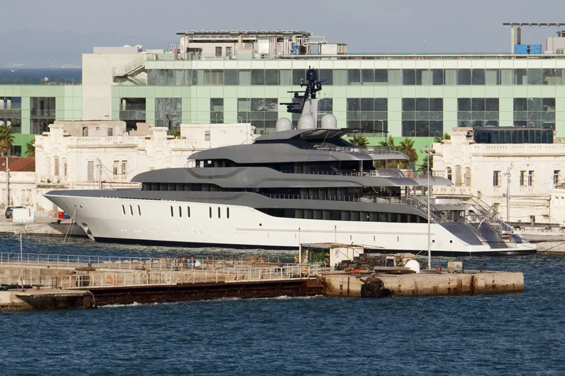 Luxury cruiser yacht at anchor